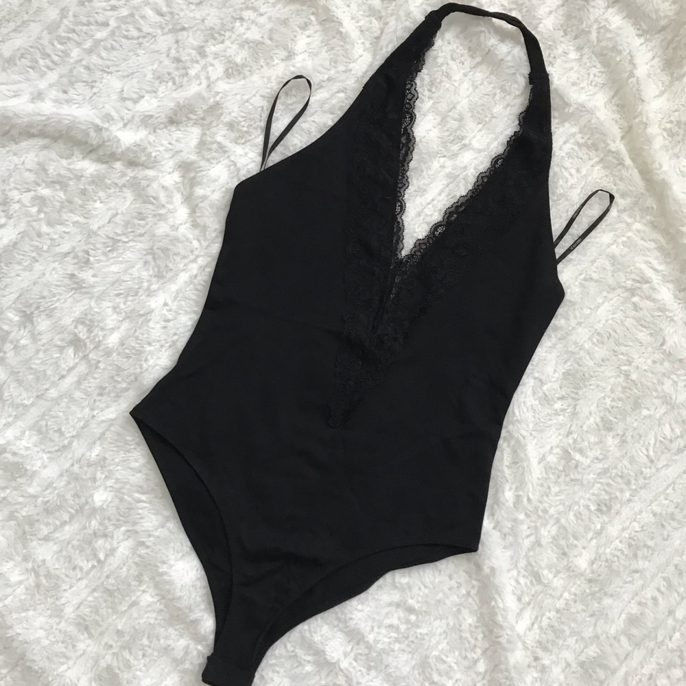 Black lace Halter Body Suit - Forever 21